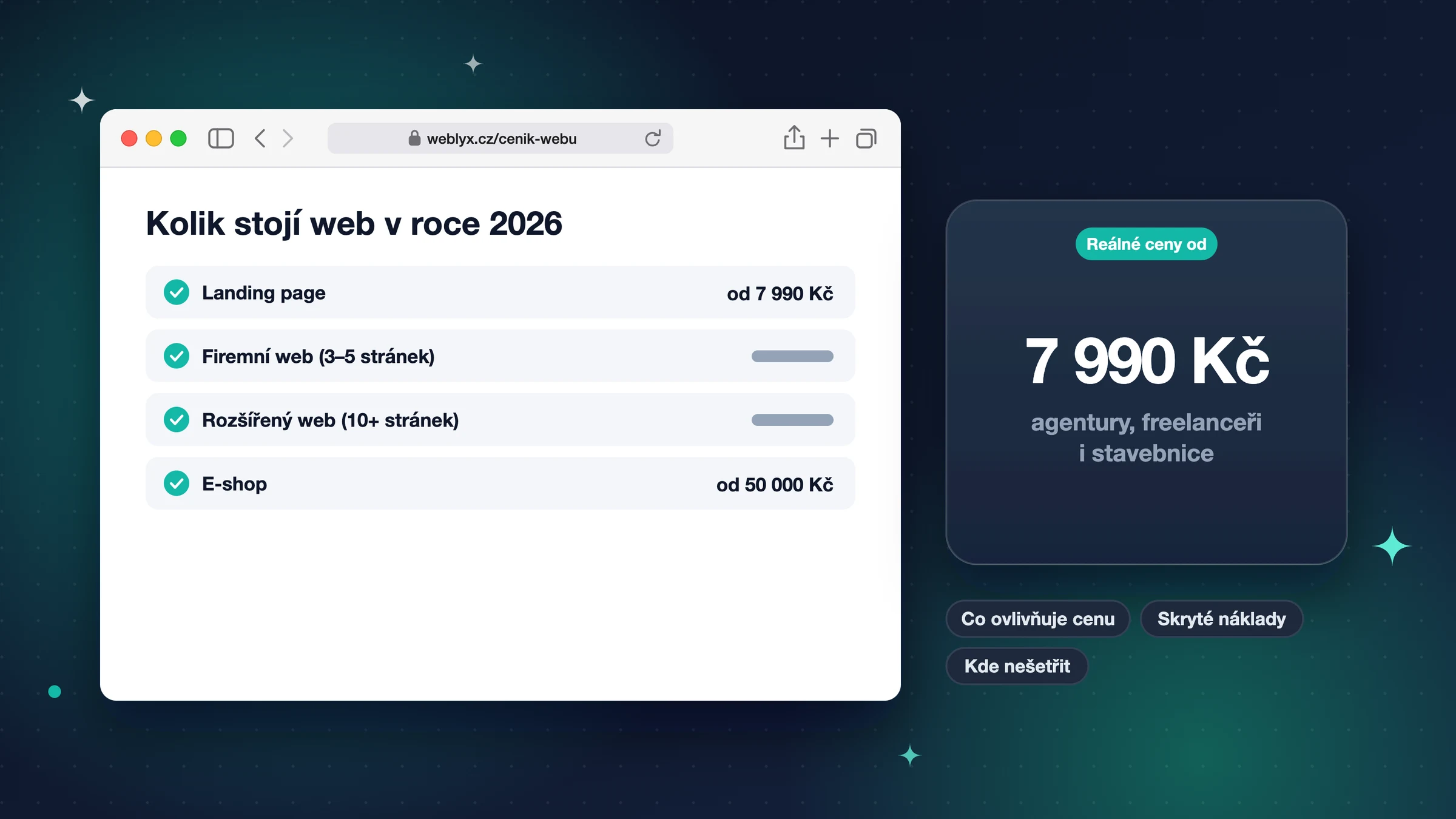 Kolik stojí webové stránky v roce 2026? Kompletní přehled cen