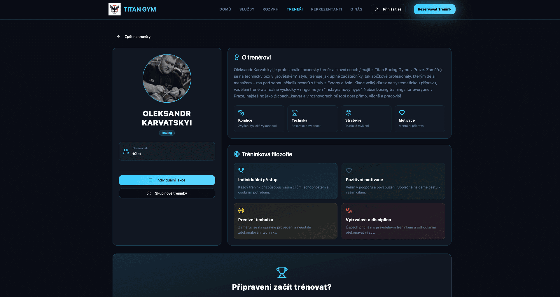 Titan Gym – web pro boxerský klub s online bookingem