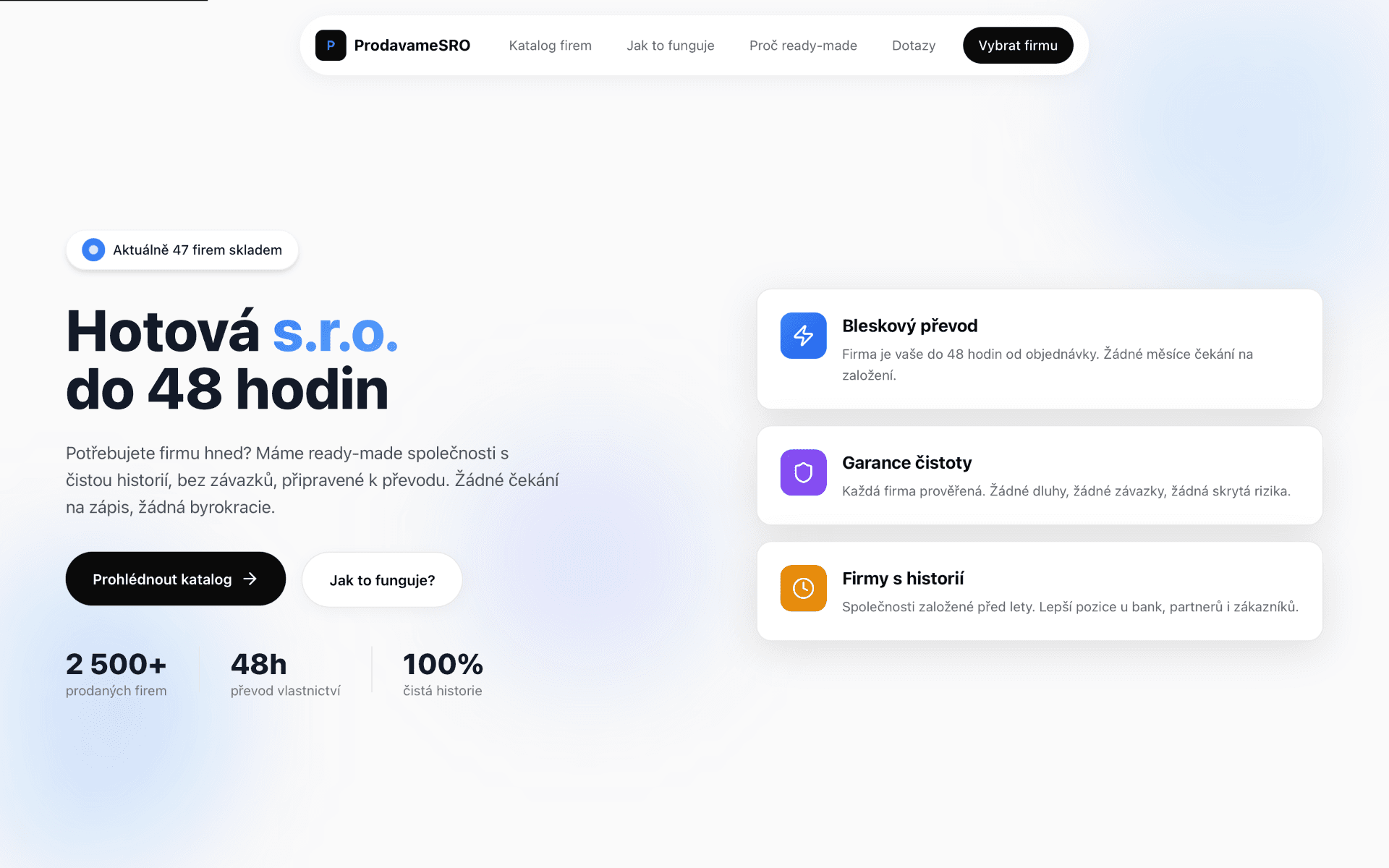 ProdavameSRO – katalog ready-made s.r.o. k převodu