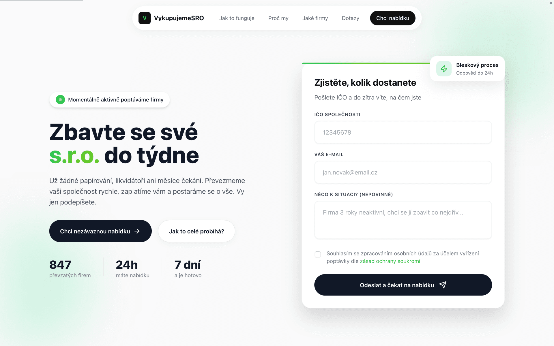 VykupujemeSRO – web pro rychlý výkup s.r.o.