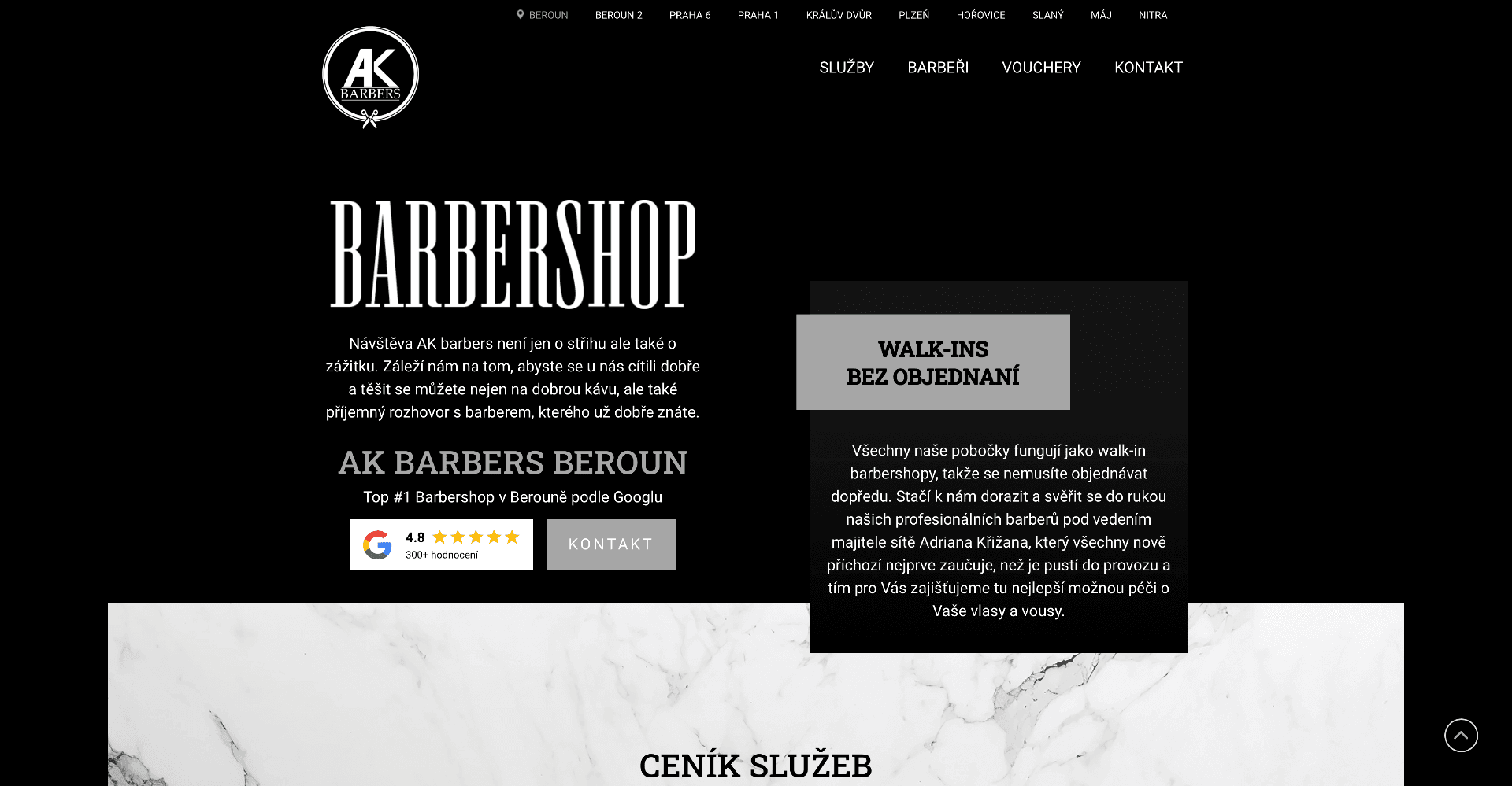 AK Barbers – web pro barber brand (realizace podle dodaného designu) — před